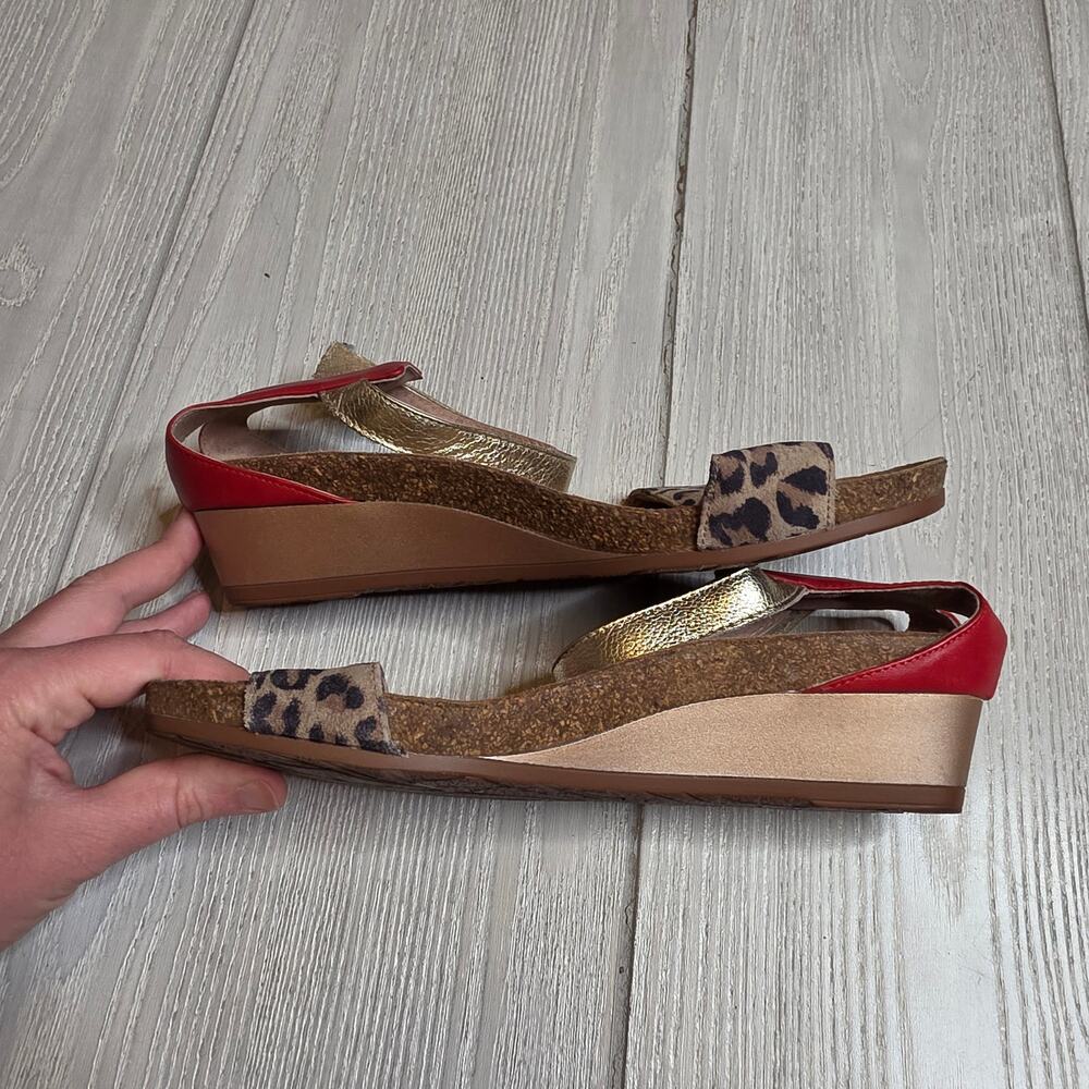 Naot Pixie Wedge Sandals Size 10 Cheetah, Kiss Red, Gold - Picture 6 of 10